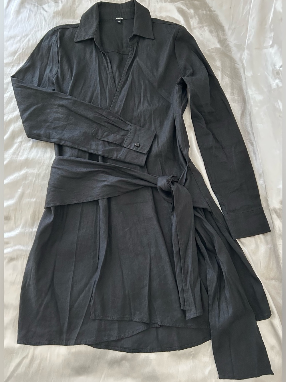 Women's Linen Black Wrap Shirt Dress